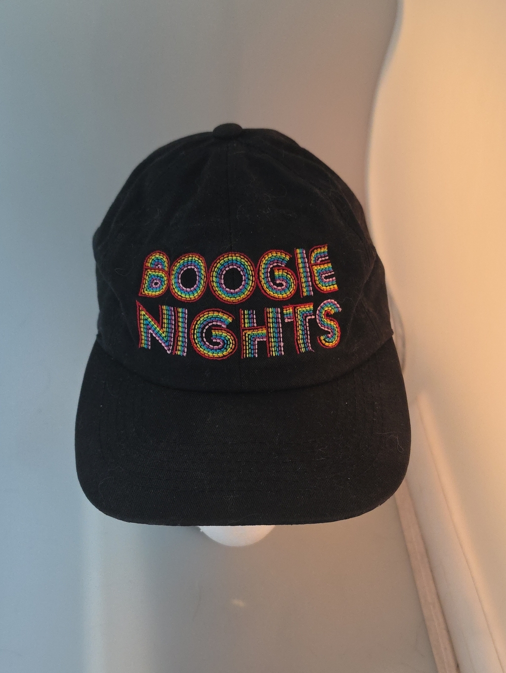 VTG RARE ISSI Black Cap with Rainbow 'BOOGIE NIGHTS' Embroidery